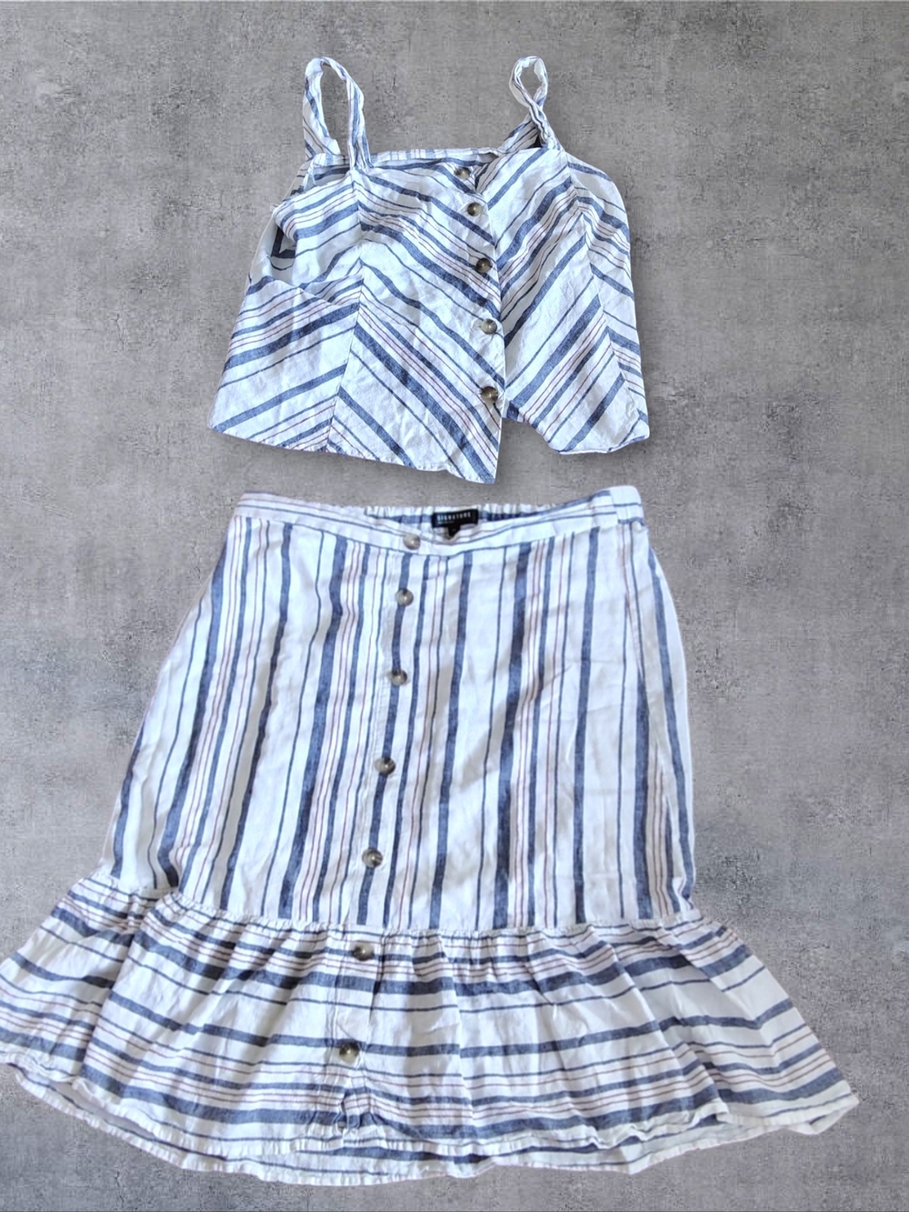 Reitmans Blue and White Striped Midi Dress with Ruffle Hem - Picture 4 of 6